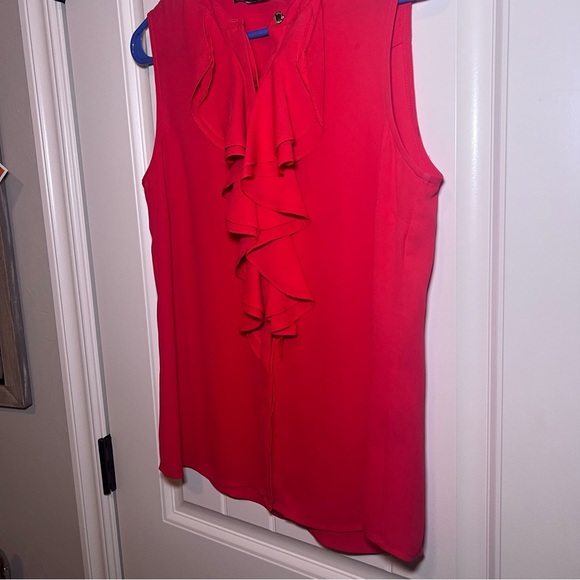 Karl Lagerfeld Red Paris Ruffle Neck Sleeveless Blouse Size Small 6 Office - Picture 4 of 13